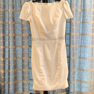 Satin Cocktail Wedding Dress with Beading Details